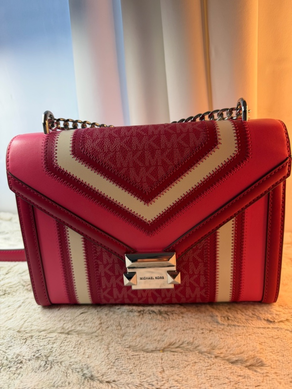 Michael Kors Dark Raspberry Whitney Medium Flap Chain Shoulder Bag